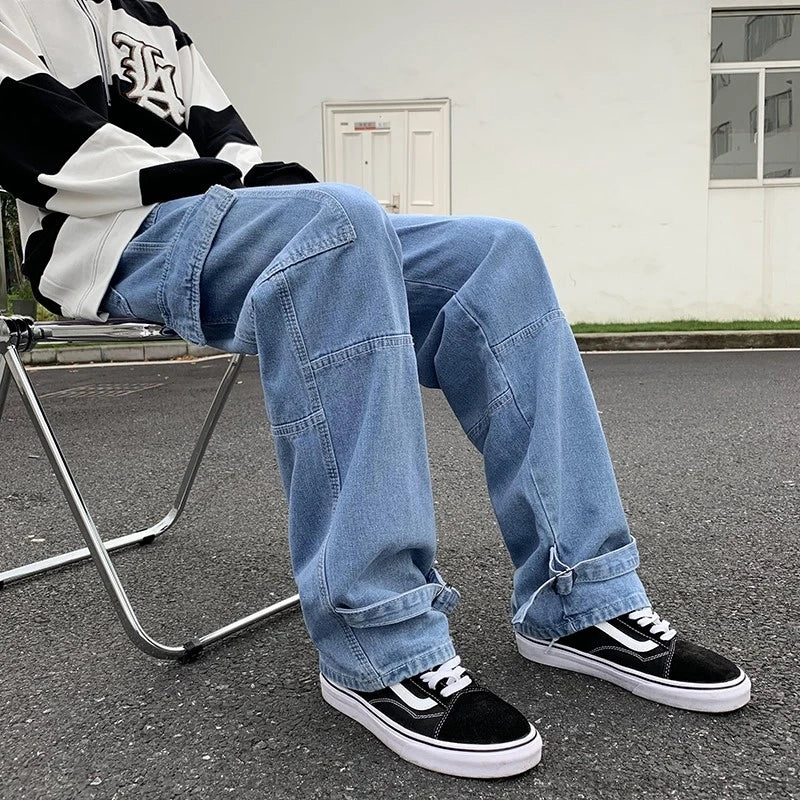 Threebooy Wide Leg Jeans Men loose Hip Hop Casual Men's Straight Baggy Denim Pants Streetwear Skateboard Pant Neutral Trousers Plus Size