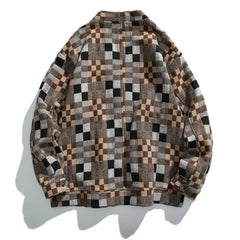 Threebooy Vintage Plaid Wool Cardigan Jackets Mens Streetwear Harajuku Casual Coats Men Oversized Autumn New Large Pockets Loose Jacket