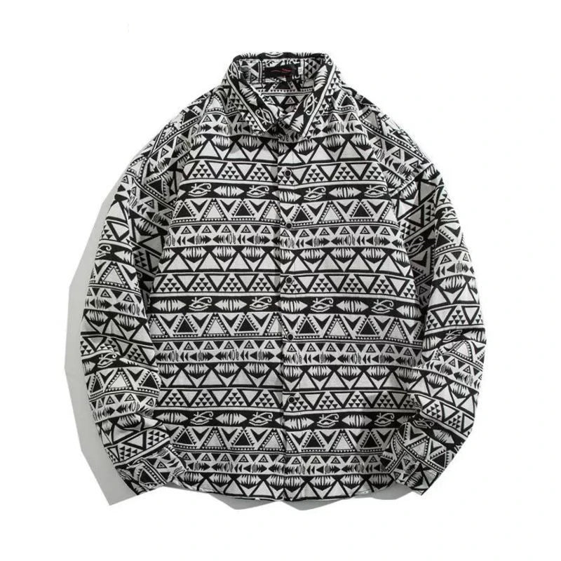 Threebooy Colored Numb Ethnic Style Shirt Men Weaving and Embroidered Spring and Autumn Retro Hong Kong Style Shirt Jacket