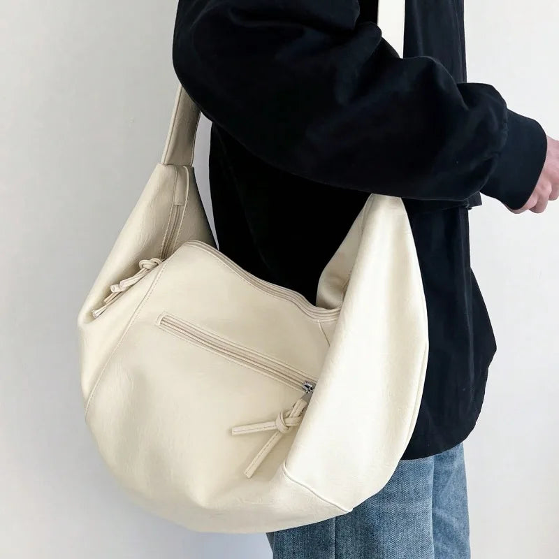 Threebooy Stylish Dumpling Shaped PU Crossbody Bag for Men, Suitable for Casual Outings and Large Capacity Needs