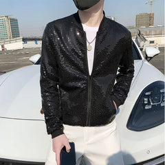 Threebooy  Men's Spring High-End Sequins Leisure Jackets/Male Slim Fit Thin Coat/Man Summer Prevent Bask In Clothes Plus Size S-5XL