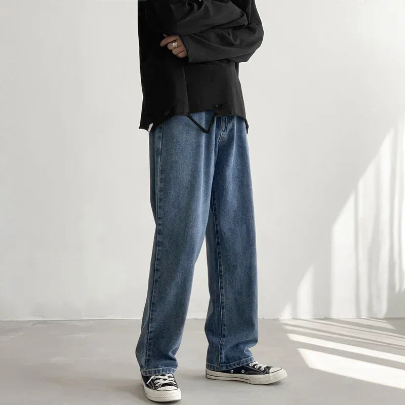 Threebooy Autumn Winter New Solid Color Fashion Jeanstrousers Man High Street Casual Zipper Pockets All-match Y2K Straight Pants