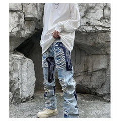 Threebooy Ripped Jeans Baggy Men Print Harajuku Pants Slim Trendyol Men's Fashion Hip Hop Trousers Y2k Man Grunge Streetwear Stacked