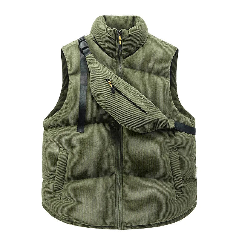 Threebooy Autumn winter corduroy hot item stand up collar new cotton vest with shoulder bag fashion jacket vest