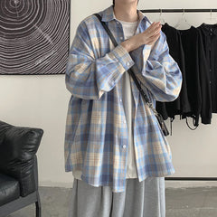 Threebooy Men Casual Plaid Loose Long Sleeve Sunscreen Shirt Elegant Turn Collar Shirts And Blouses
