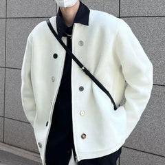 Threebooy American retro cardigan white sweater men's autumn winter casual versatile knitted sweater jacket