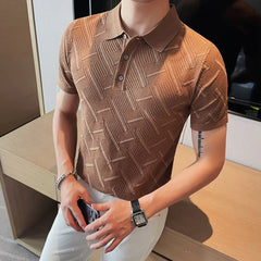 Threebooy Korean Style Men's Summer Hollow Out Knitting Polo Shirts/Male Slim Fit Plaid Fashion Casual Short Sleeve Polo Shirt S-4XL