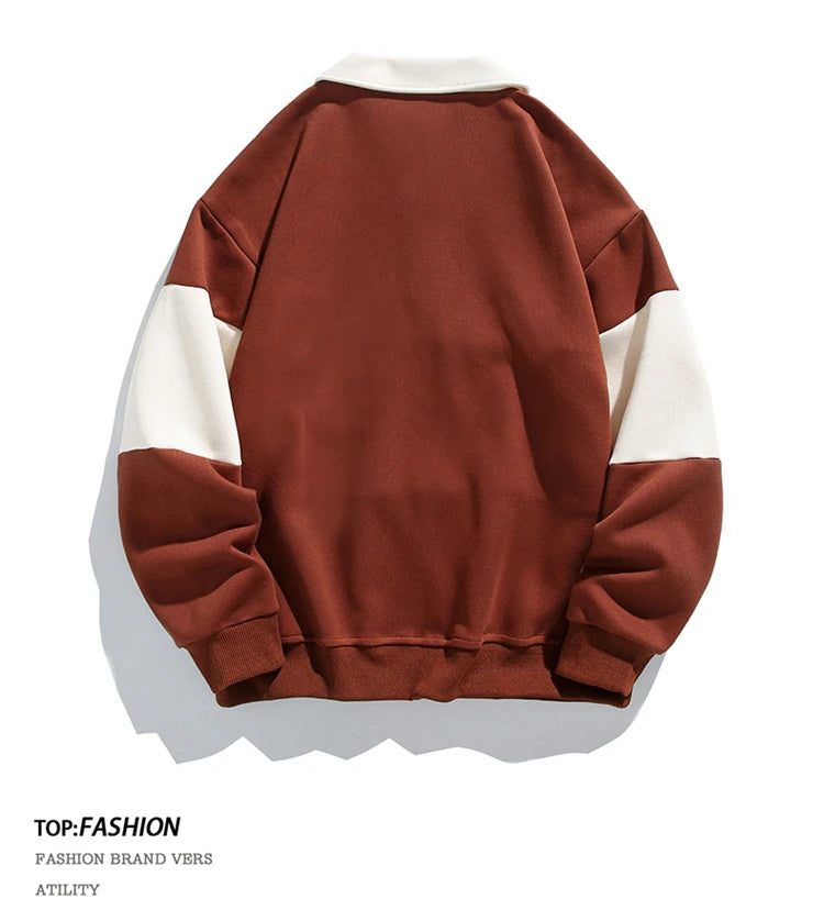 Threebooy 2025 Men Sweatshirts Stand Collar Oversize Splice Pullover Harajuku Unisex Streetwear Autumn Casual Hoodies