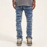 Threebooy Retro Hole Ripped Distressed Jeans for Men Straight Washed Harajuku Hip Hop Loose Denim Trousers Vibe Style Casual Jean Pants