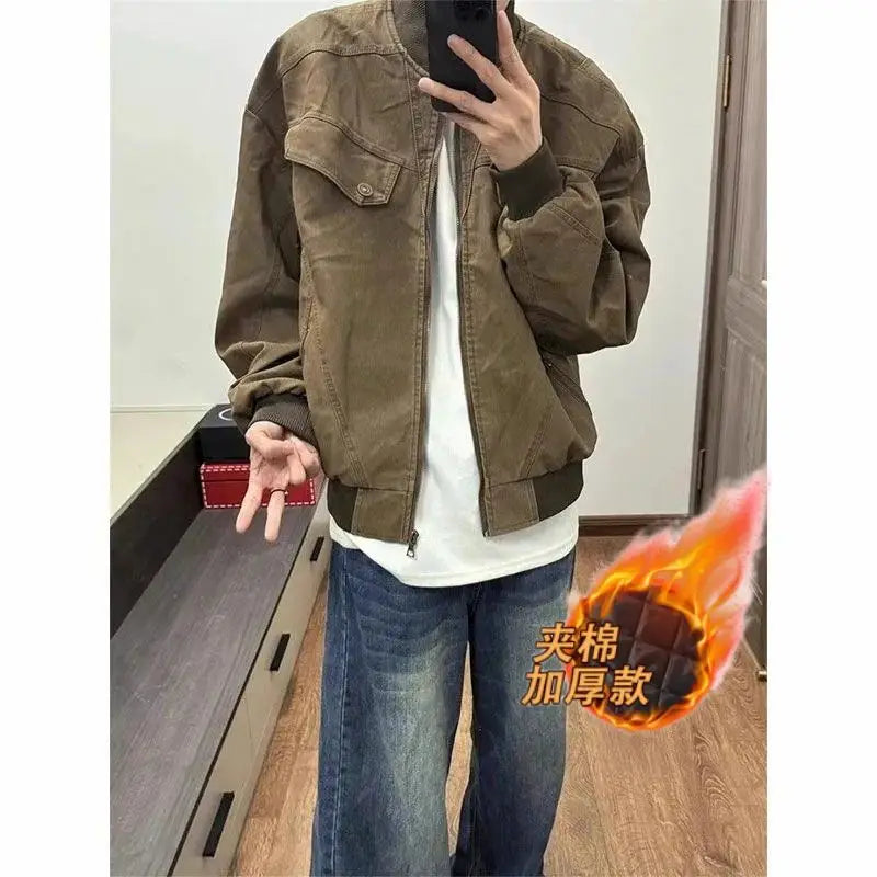 Threebooy American Retro Multi-zipper Design Jacket for Men Women Autumn High Street All-match Bomber Coat Baseball Collar Zipper Jacket