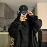 Threebooy Harajuku High Collar Loose Hoodie Spring Hip Hop Sweatshirt Hooded Baggy Fashion Streetwear Black/Gray Long Sleeve Men Hoodies