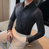 Threebooy Autumn New Solid Long Sleeve Dress Shirt Men Clothing Simple Slim Fit Casual Formal Wear Office Blouse Homme Hot Size S-4XL