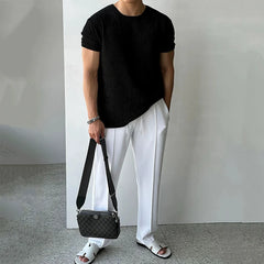 Threebooy New Trend Men Gym T-shirts Light Luxury Popular Slim-fit O Neck Tees Leisure Breathable Tops Sport Style Short Sleeve Knitwear