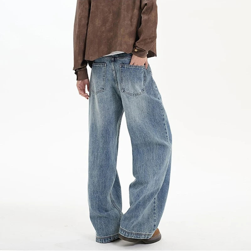 Threebooy Men's Denim Pants hip hop jean Classic Blue Washed Male Jeans Straight Casual Menwear Loose Wide Leg Trousers 2025 New Fashion