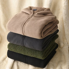 Threebooy  Thickened Fleece Zipper Hooded Sweatshirt For Men Women Autumn And Winter Outdoor Warm Jacket Casual Lambskin Outwear Coats