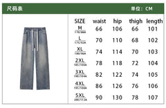 Threebooy Jeans Men Denim Pants Elastic waist pull rope Straight Droop Vintage Loose Bottom Straight Wide Leg Casual Male Trouser