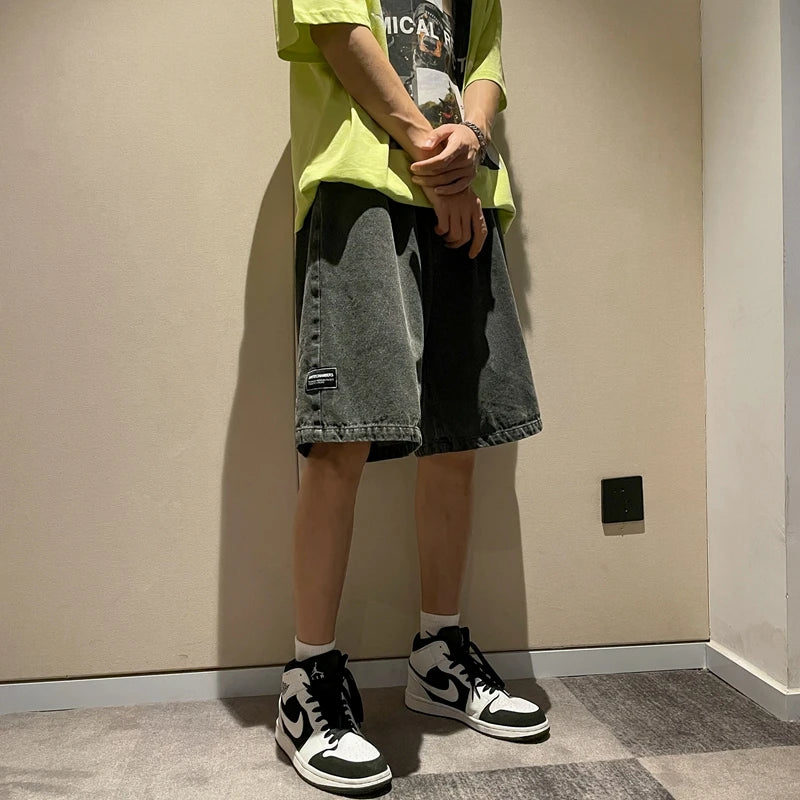 Threebooy  Korean Style Summer Men's Black Wide Leg Denim Shorts 2023 New Fashion Casual Baggy Short Jeans Male Brand Clothes