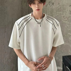 Threebooy  Deconstructed Line Short-sleeved T-shirt Men's Summer Design Sense High-end High Street Fashion Brand Handsome Five-point