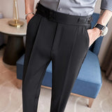 Threebooy British Style Simple High Waist Casual Pants Slim Solid Suit Trousers Pantalon De Travail Pour Homme Business Korte Homme 3XL