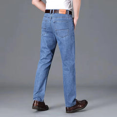 Threebooy  100% Cotton Men's Brand Thin Business Jeans Straight Slim Classic Male Trousers Fashion Casual Breathable Summer Denim Pants