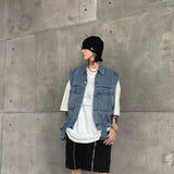 Threebooy Denim Vest Men's Jacket Fashion High Street Harajuku Y2K Sleeveless Tank Top Spring and Autumn Dark Coat