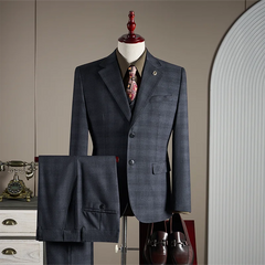 Threebooy  High-quality, fashionable and stylish wedding casual checkered suit set, men's business casual suit three-piece set
