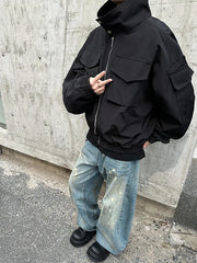 Threebooy Outdoor Work Jacket Men's Spring Autumn American Retro Zipper Coat Silhouette Bomber Handsome High Street Flying Work Jacket
