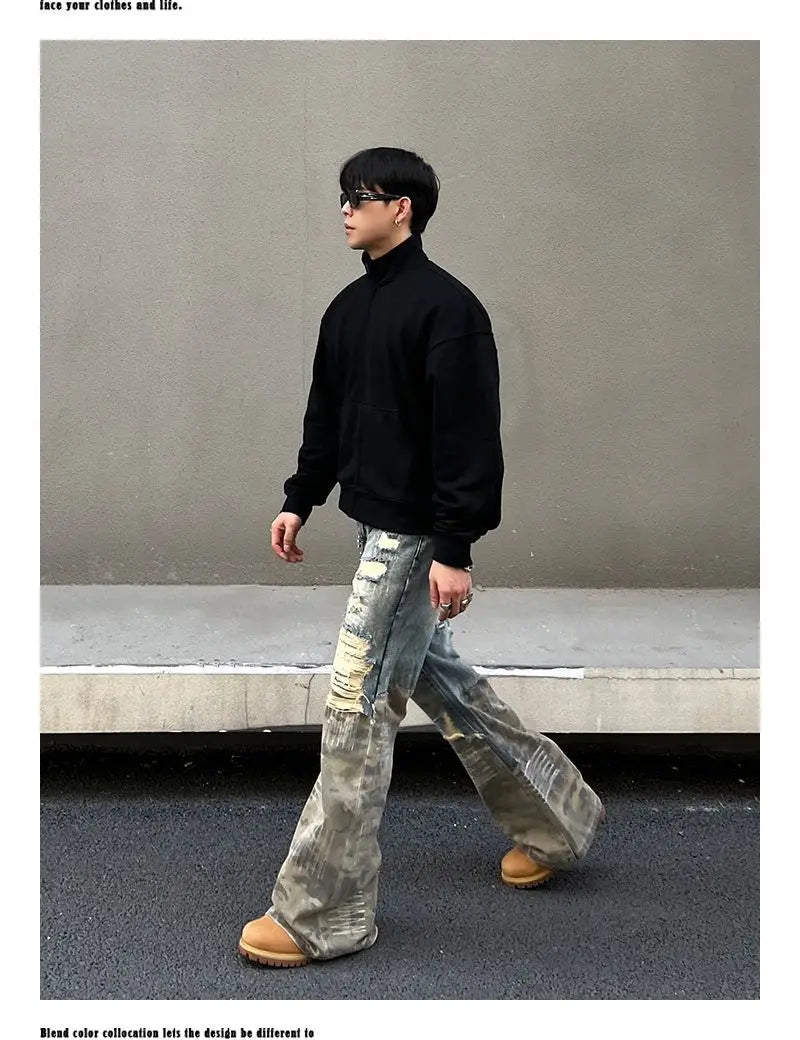 Threebooy American high street men and women trendy washed straight leg jeans for couples loose retro spring and autumn casual pants y2k