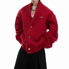 Threebooy  Winter Male Solid Color Long-Sleeved Sweater Cardigan American Retro Fashion Trend High Street Loose Casual Niche Men's Top