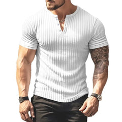 Threebooy  European and American Solid Color Summer New Versatile Men's T-shirt Henry Shirt Casual Knitted Short-sleeved T-shirt Men's Tee