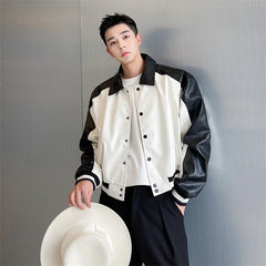 Threebooy Korean Street Dress Hip Hop Spring Autumn Black White Design Motorcycle Leather Men's Jacket Jacket Short Baseball Coat