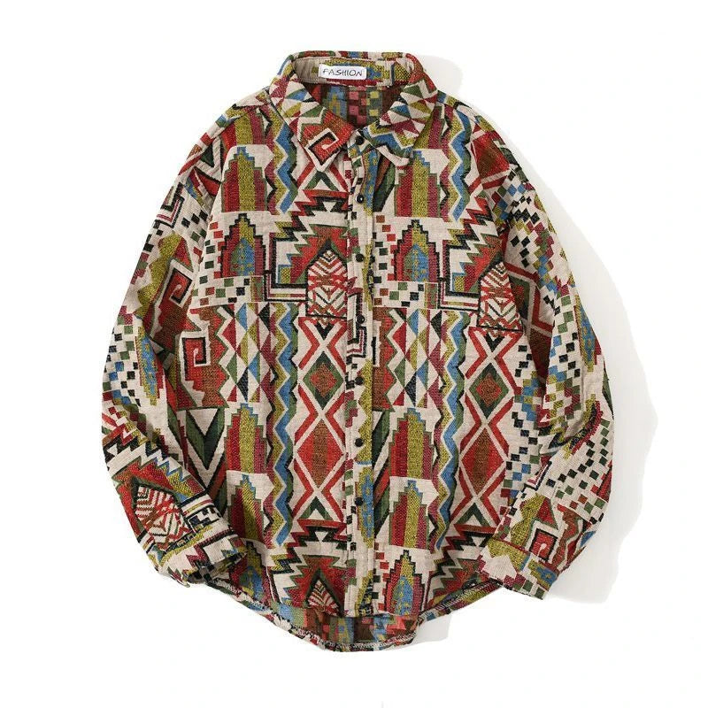 Threebooy Colored Numb Ethnic Style Shirt Men Weaving and Embroidered Spring and Autumn Retro Hong Kong Style Shirt Jacket