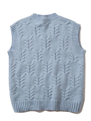 Threebooy Vintage Sweater Vest Men's Knitted Sleeveless Men Sweaters Retro V-neck Pullover Blue Japanese Streetwear Harajuku