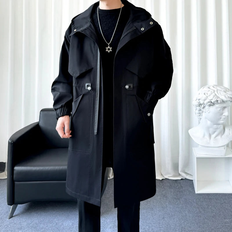 Threebooy Trench coats men hooded Autumn New Classic Fashion Trendy Long Coat Men Casual Loose Comfortable High Quality Trench Coat