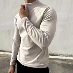 Threebooy  Solid Pullover Bottoming Shirt for Men's Sports Casual Long-sleeved Stand-up Collar Half-zip Sweatshirt Autumn and Winter Top