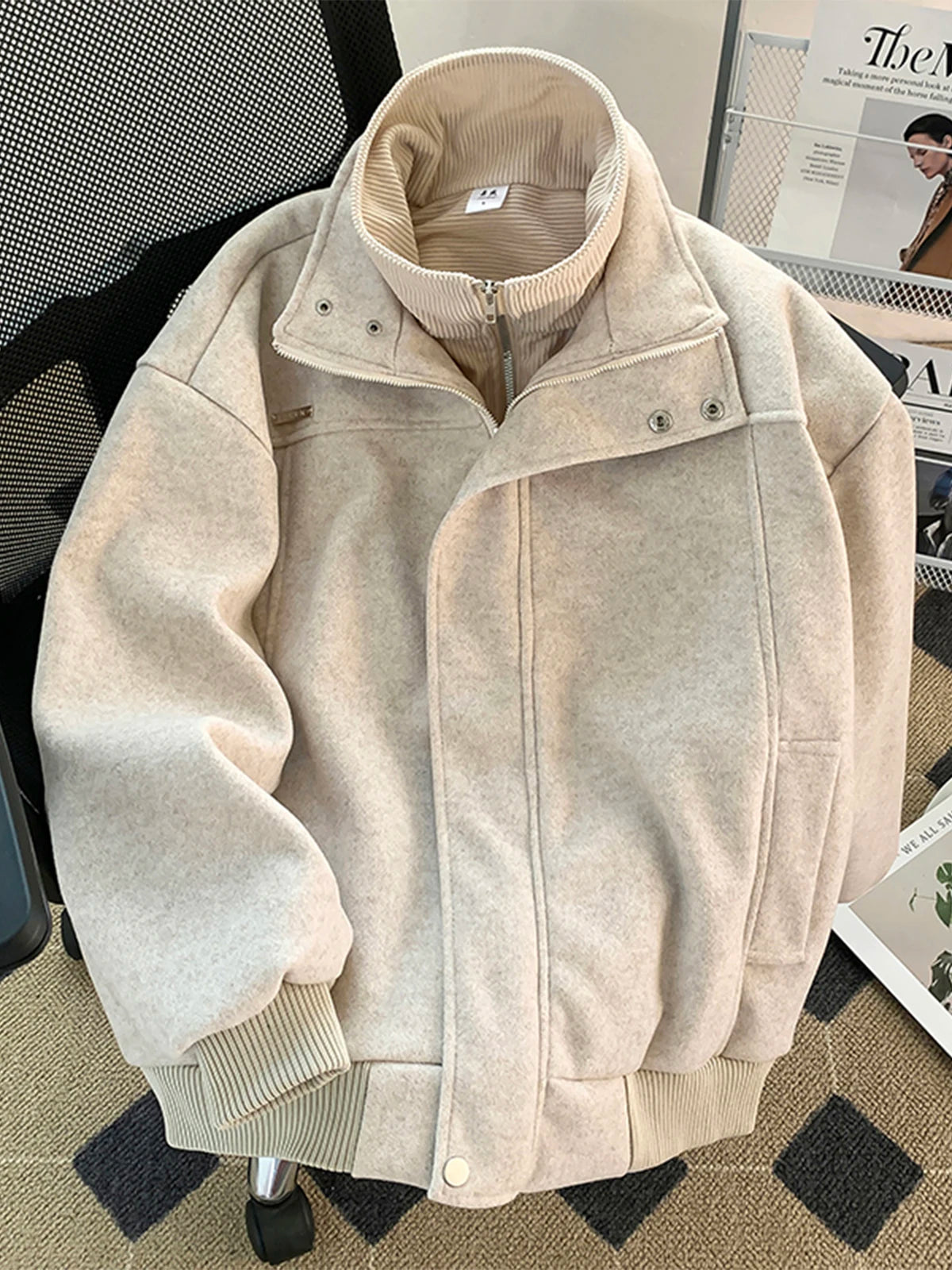 Threebooy  American Heavy Fake Two-piece Thick Wool Jacket Men's 2025 Winter American Workwear Woolen Jacket Top Aesthetic Urban