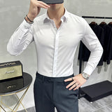 Threebooy High Quality Solid Dress Shirt Men Simple Long Sleeve Slim Fit Business Shirts Homme Social Casual Shirt Plus Size 4XL-M