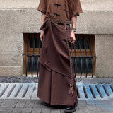 Threebooy Men Japanese Double-Layer Irregular Casual Culottes 2024 New Genderless Fashion Splicing Solid Color Loose Wide-Leg Pants Unisex