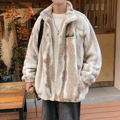 Threebooy Winter Men Casual Kpop Jackets Coats Mens Streetwear Korean Fashions Luxury Coats Harajuku Striped Lambswool Parkas