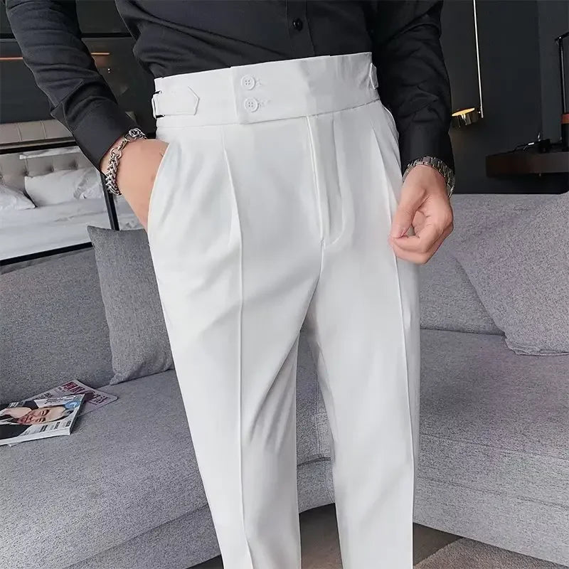 Threebooy Nadir Coffee Color Men's Trousers Classic Trendy Paris Button Single Pleat Slims Smooths Your Silhouette Business Casual Pants