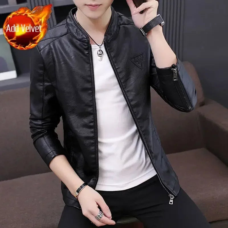 Threebooy Casual Male Leather Blazer Black High Quality Clothing Handsome Original Coat Luxury Designer Simple Breasted Men's Suit Jackets