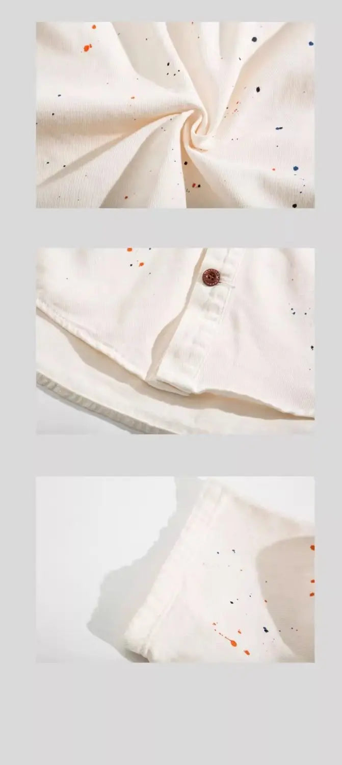 Threebooy American hip-hop men and women trendy splashed ink denim shirt for couples loose retro high-end wide casual top harajuku y2k