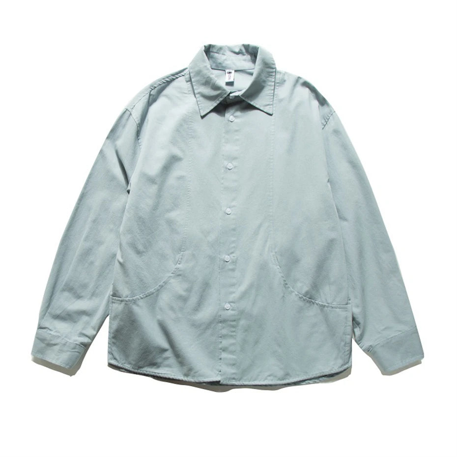 Threebooy  Mens Long Sleeve Shirts Streetwear Hip Hop Splicing Shirt Coats Men Spring New Oversized Harajuku Vintage Blue Casual Shirt