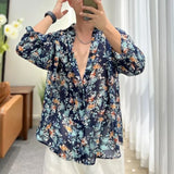 Threebooy Fashion Floral Shirt Summer New Thin See Through Shirts Outerwear Luxury Mens Clothing LGBT Casual Blouse Trendy Streetwear