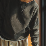 Threebooy Workwear Retro Dark Grey Fleece Warm Sweater 500g Thick Hatless Overlay Coat Head Men's Autumn