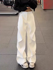 Threebooy  American Style Pleated Wide Leg Pants Men Spring High Waist Straight Cut Casual Long Trousers Slimming Effect Stylish