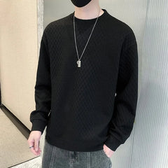 Threebooy  Spring Autumn Round Neck Sweater Men's Korean Style Diamond Jacquard Long Sleeve T-Shirt Pullover Bottoming Shirt