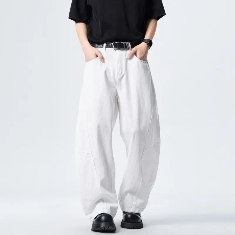 Threebooy Mens Loose Fit Patchwork Wide Leg Washed Jeans Vintage Denim Pants Casual Streetwear Comfort Trendy Baggy Trousers Hip Hop