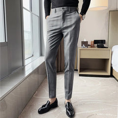 Threebooy Men's Spring Slim Fit Leisure Pure Cotton Business Suit Pants/Male Plaid Pencil Pantsfashion Trousers 28-38