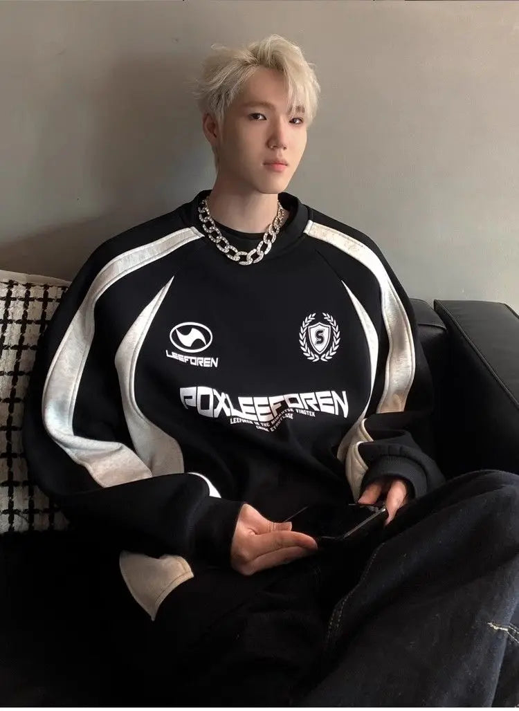 Threebooy American Retro Shirt Hip Hop Color-blocking Heavy Sweatshirt Men 2025 New Teen Casual Sports Jacket Autumn Handsome Top